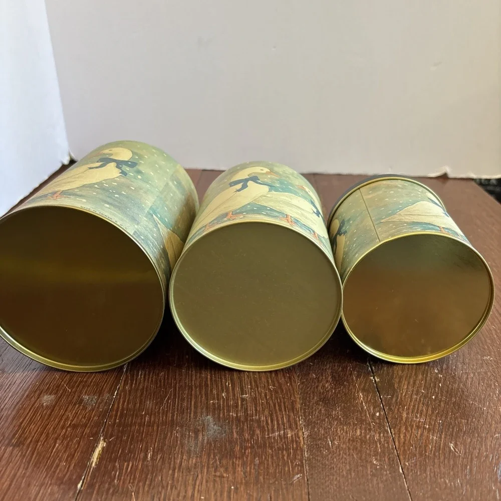 Vintage‎ Blue Bow Nesting Goose Canisters Tins 80s Country Farmhouse